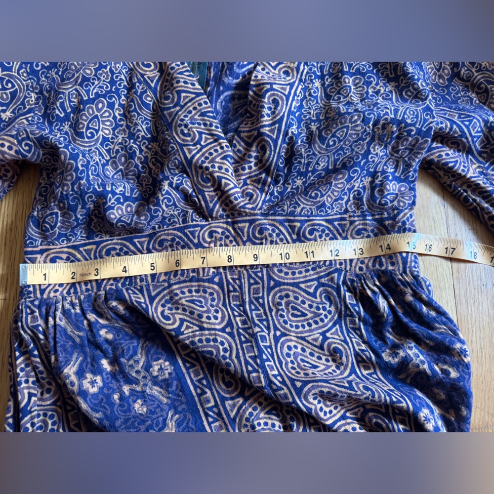 70s Vintage Indian Cotton Brown and Navy Animal Print Maxi Dress Sz L - Picture 6 of 7
